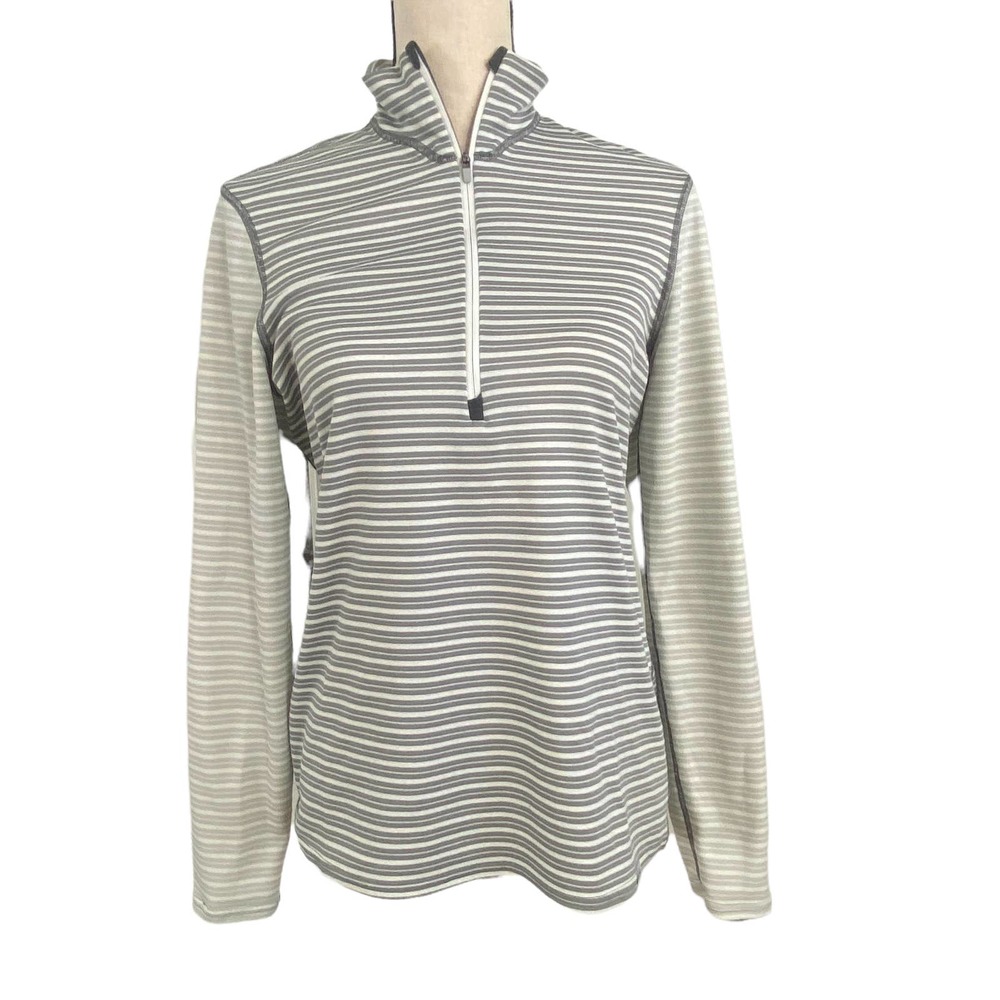 PATAGONIA Capeline Midweight Baselayer, Zip Neck, Gray and White Stripes, SZ M